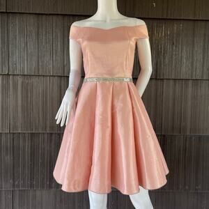 🔥Yabes USA Off Shoulder Pink Pleated A-Line Pink Dress Princess Party Cocktail